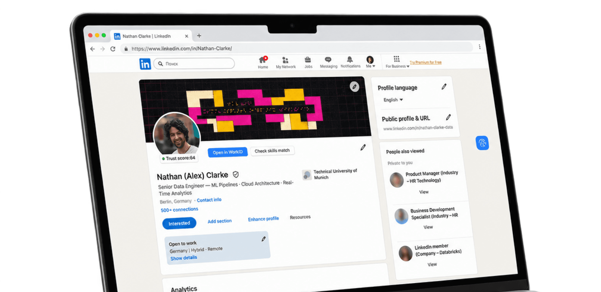WorkID side panel with Angie on a LinkedIn search